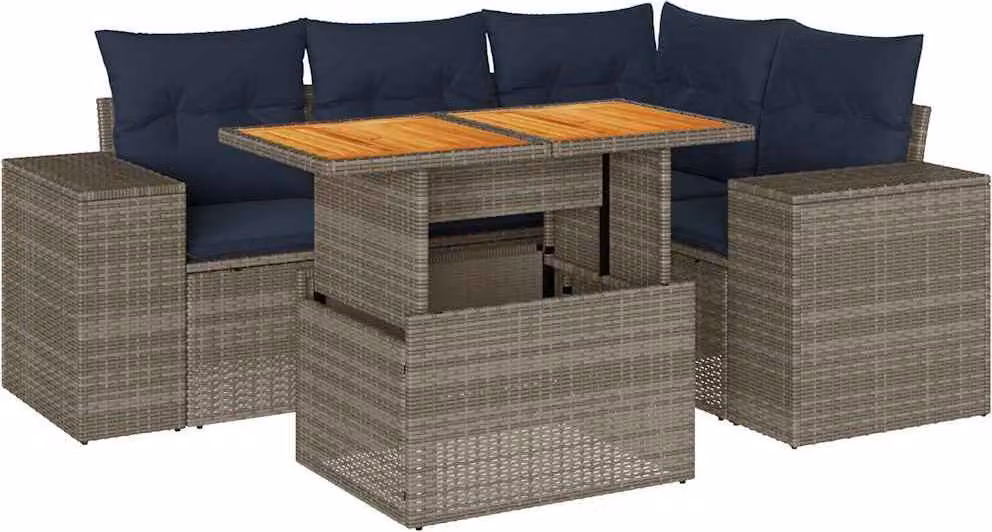 Set Divano da Giardino 5 pz con Cuscini Grigio in Polyrattan