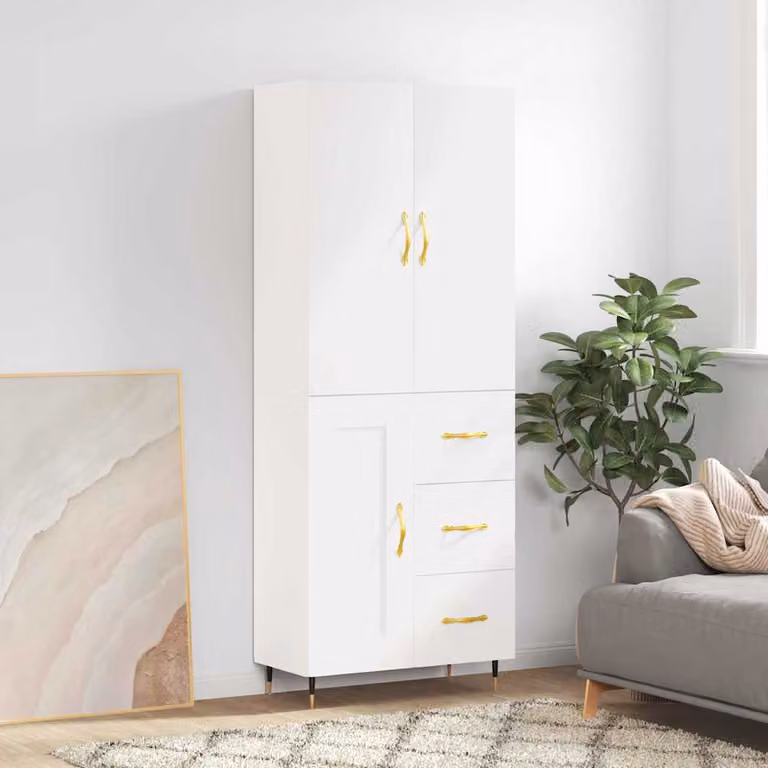 Credenza moderna vidaXL bianca in legno e metallo L: 69,5 cm, P: 34 cm, H: 180 cm
