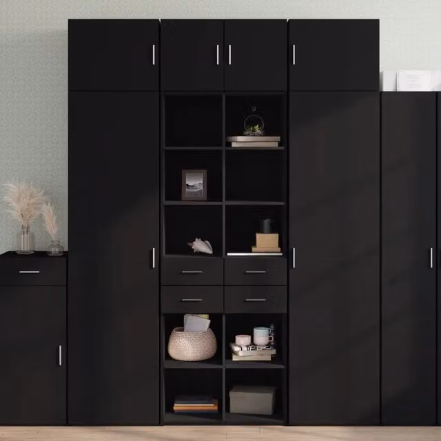 Credenza moderna nera vidaXL in legno con montaggio a parete L: 70 cm, P: 42,5 cm, H: 185 cm