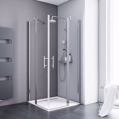 SCHULTE Angolo di accesso con porta a battente, modello Alexa Style 2.0, versione ExpressPlus, dimensioni 100 x 100 x 192 cm, profilo in alluminio, vetro trasparente anti-sporco