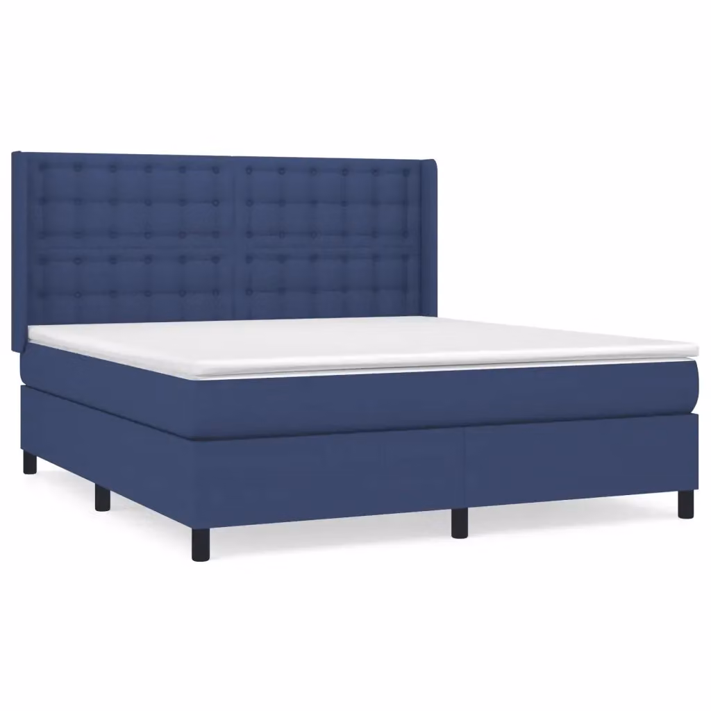 vidaXL Giroletto a Molle con Materasso Blu e Bianco in Tessuto L/P/H: 160 x 200 x 128 cm – 2