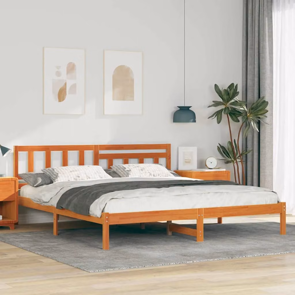 Struttura del letto moderna vidaXL in pino massello marrone cerato 200 x 200 cm – 1