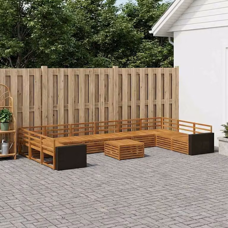 Set di divani da giardino vidaXL in legno di acacia massello marrone, 11 pezzi