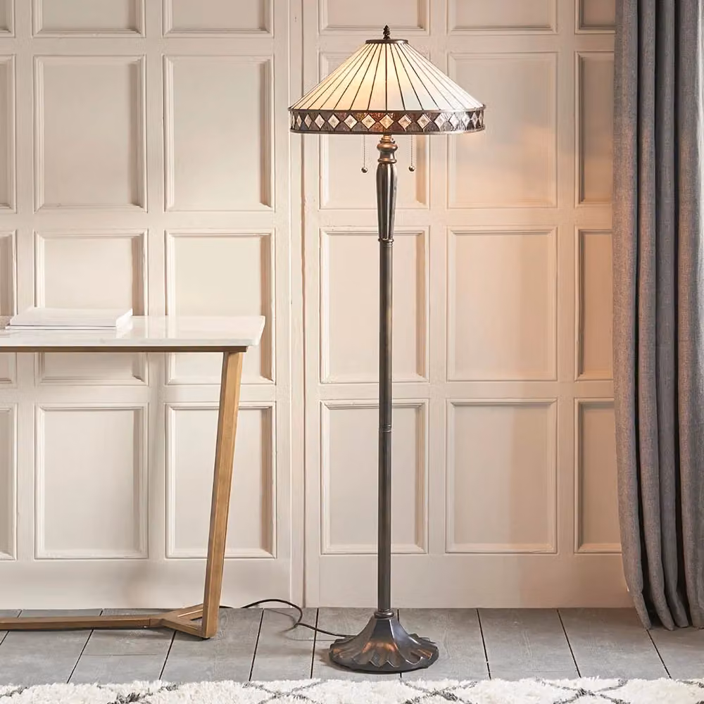 Lampada da terra Tiffany FARGO in vetro multicolore con struttura in metallo nero e marrone, 2xE27, H: 157.5 cm – 2