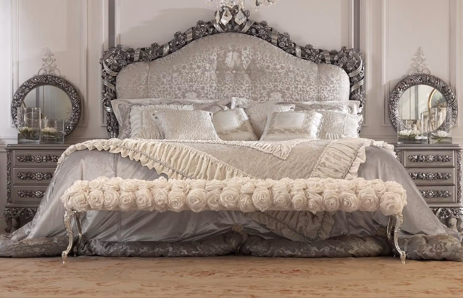 Chesterfield Bett Doppel Betten Leder Antik Stil Luxus Italienische Möbel