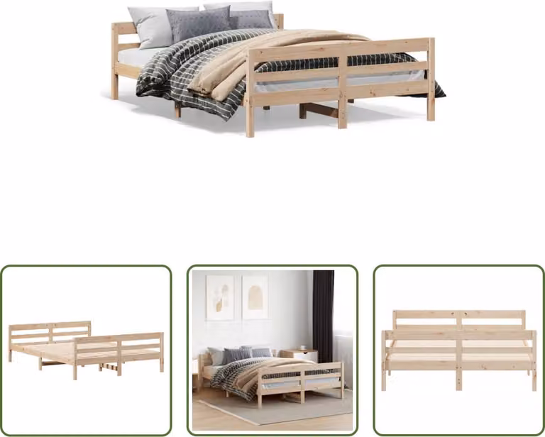 The Living Store Letto in legno massiccio con testiera 140x200 cm in pino
