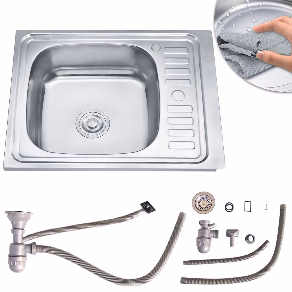 Lavello da incasso Lavello da cucina 58 cm Lavello angolare in acciaio inox + ripiano