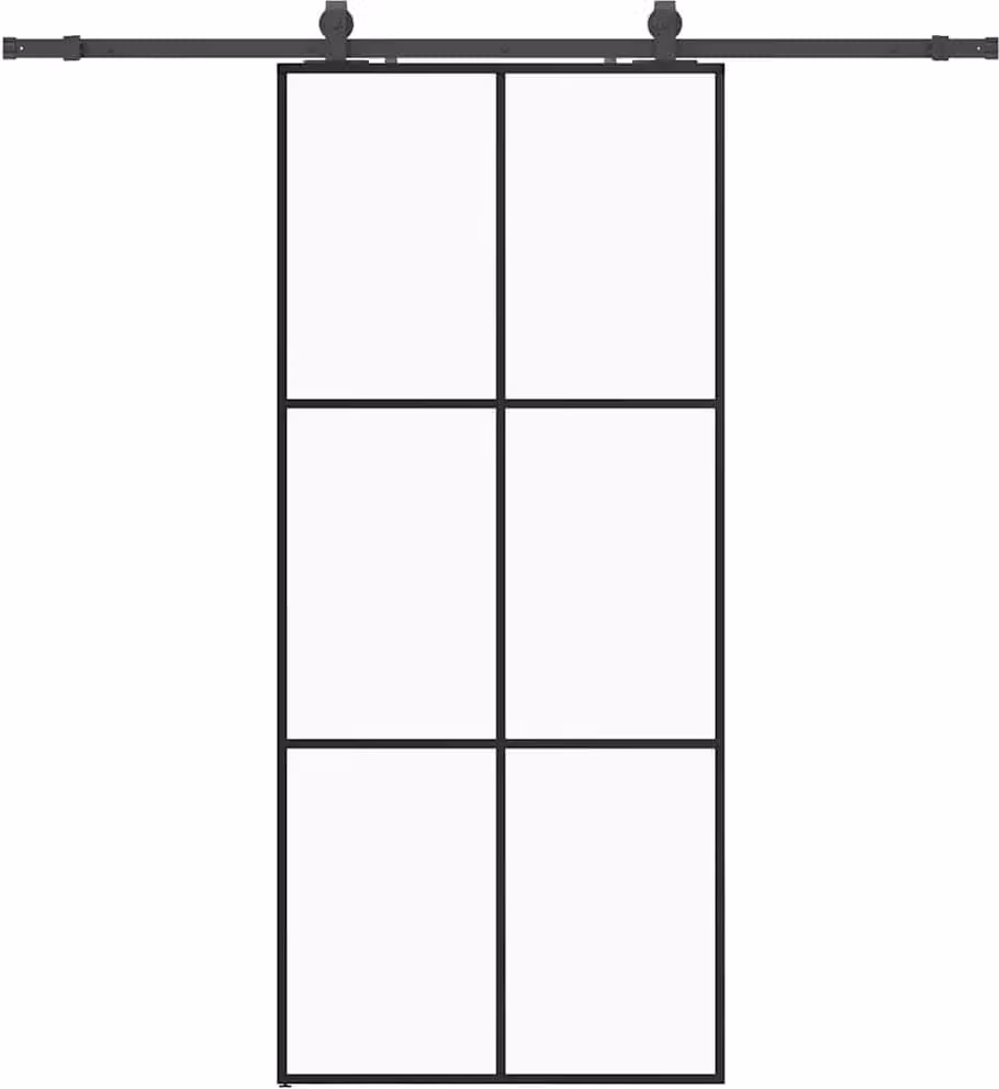 Porta Scorrevole con Ferramenta Nera 90x205 cm in Vetro ESG