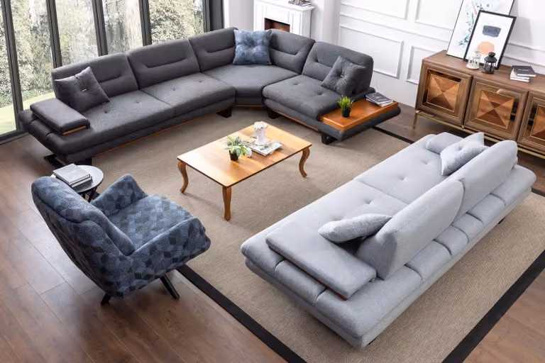 Designer 3tlg. Wohnzimmer set Ecksofa L-Form + 3 + 1 Sitzer Modern
