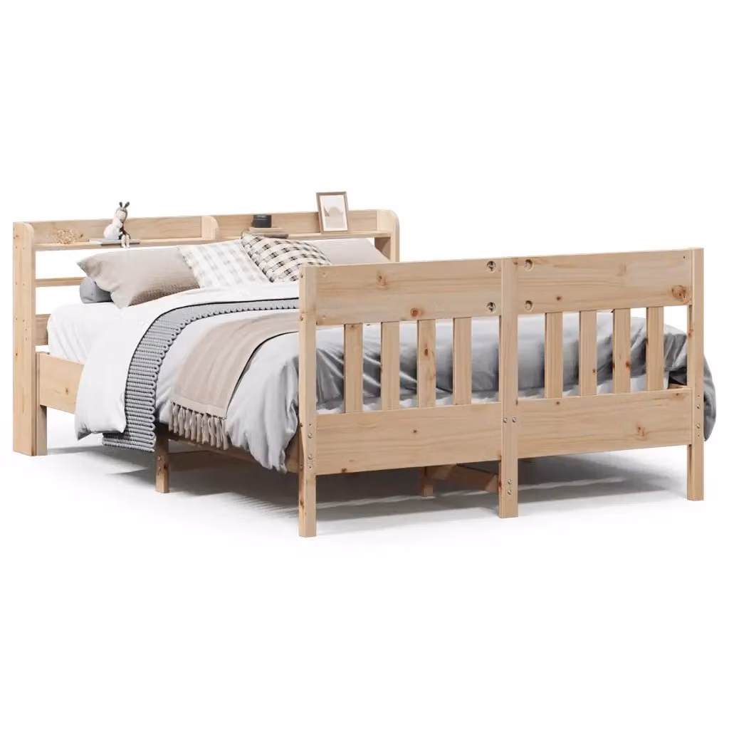 Letto in legno massello di pino vidaXL marrone con ripiani laterali 150 x 200 cm – 2