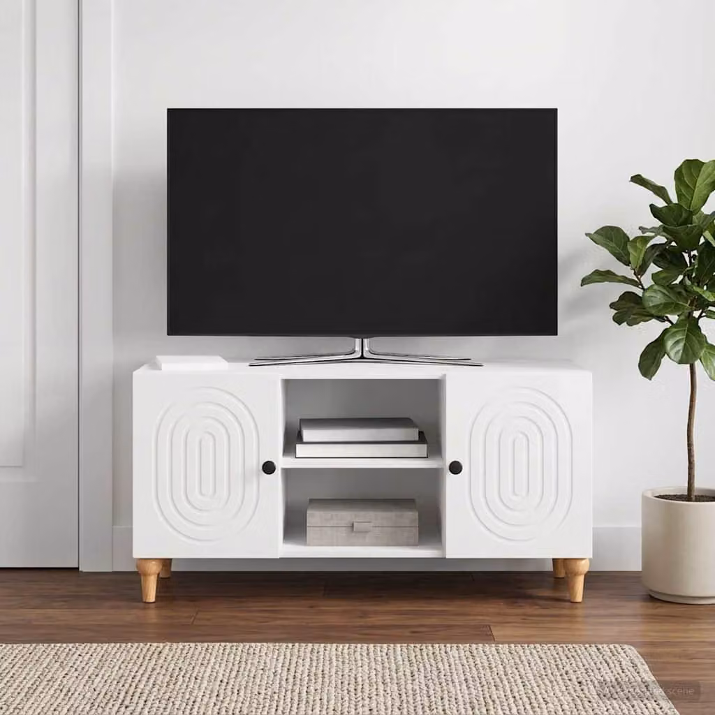 Mobile TV vidaXL Bianco Lucido in Legno MDF per Soggiorno L 102 x P 34,5 x H 50 cm