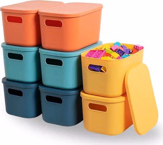 Piccoli contenitori in plastica con coperchio, impilabili, 8 pezzi