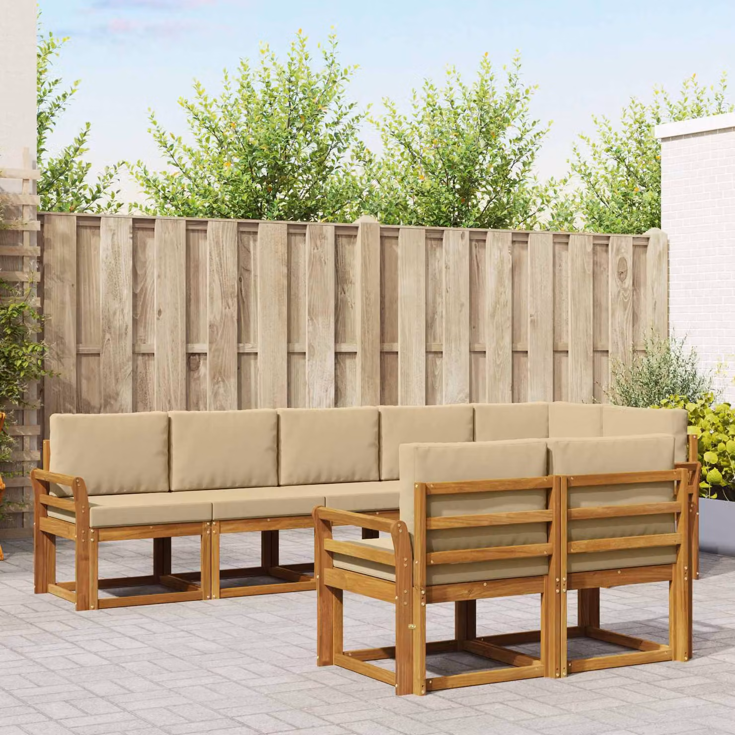 Set di divani da esterno vidaXL 8 pezzi in legno di acacia con cuscini, colore beige e marrone