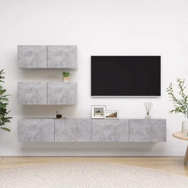 Set di Mobili Porta TV 4 pz-Set di 4 Credenza per TV Grigio Cemento in Legno Multistrato 235853