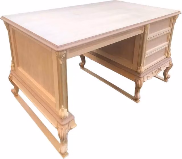 Scrivania classica in legno grezzo con 4 cassetti Mobili 2G L: 141 cm, P: 89 cm, H: 77 cm – 3