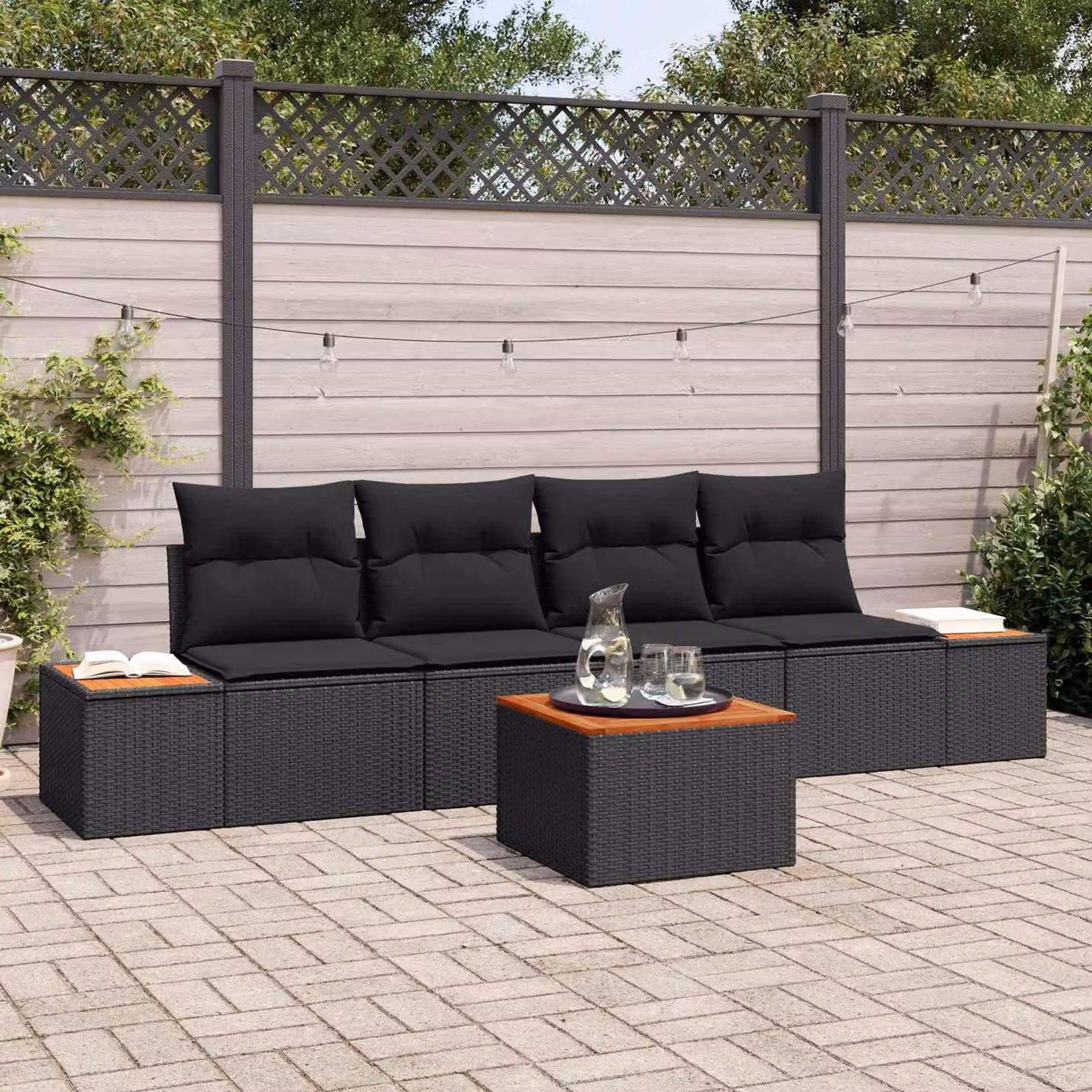 Maison Exclusive - Set da giardino composto da 5 pezzi, divano in rattan sintetico nero