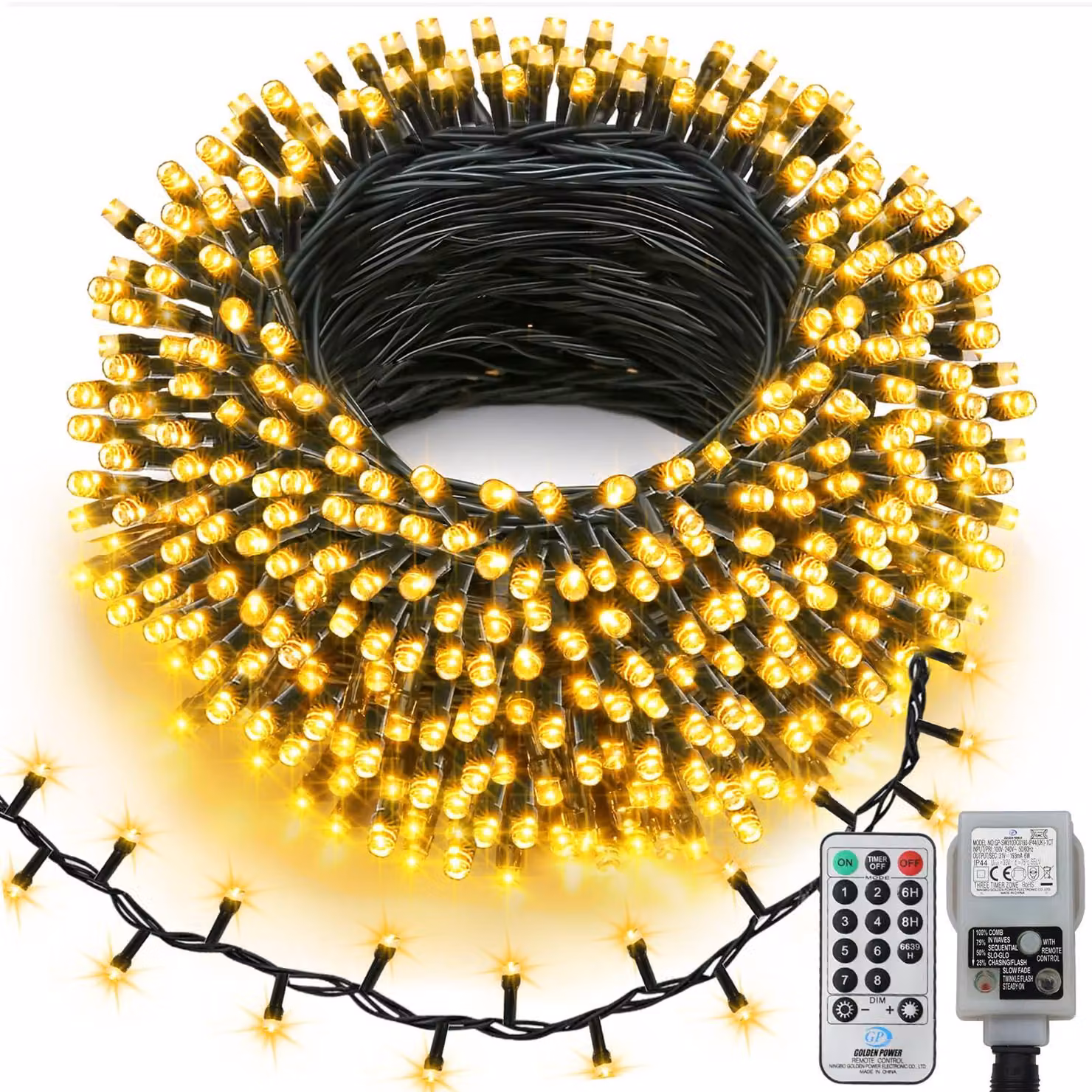 Catena luminosa a LED, 20 metri, 400 LED bianco caldo, con timer e telecomando