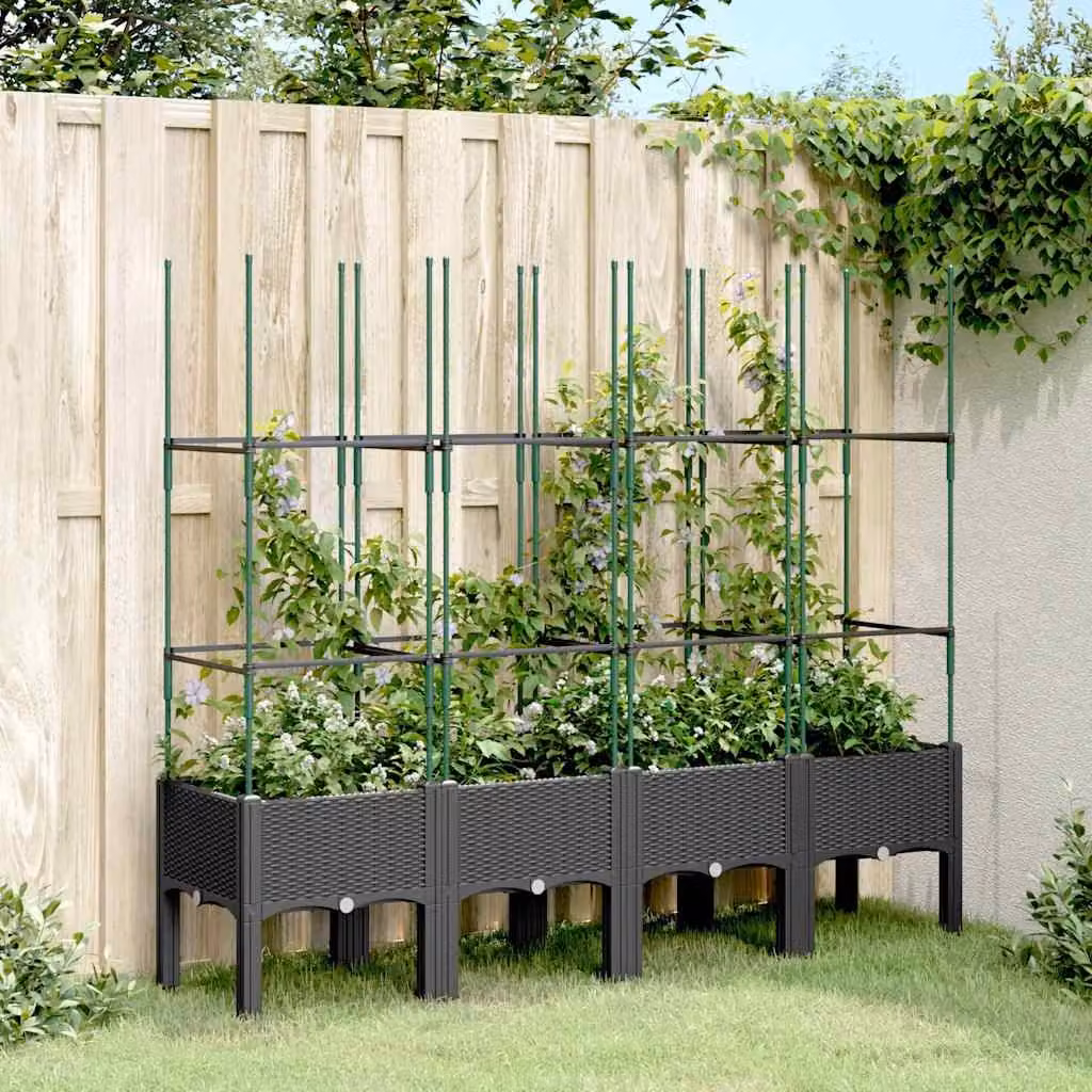 Fioriera da giardino con traliccio vidaXL nera in plastica L: 160 cm, P: 40 cm, H: 142,5 cm