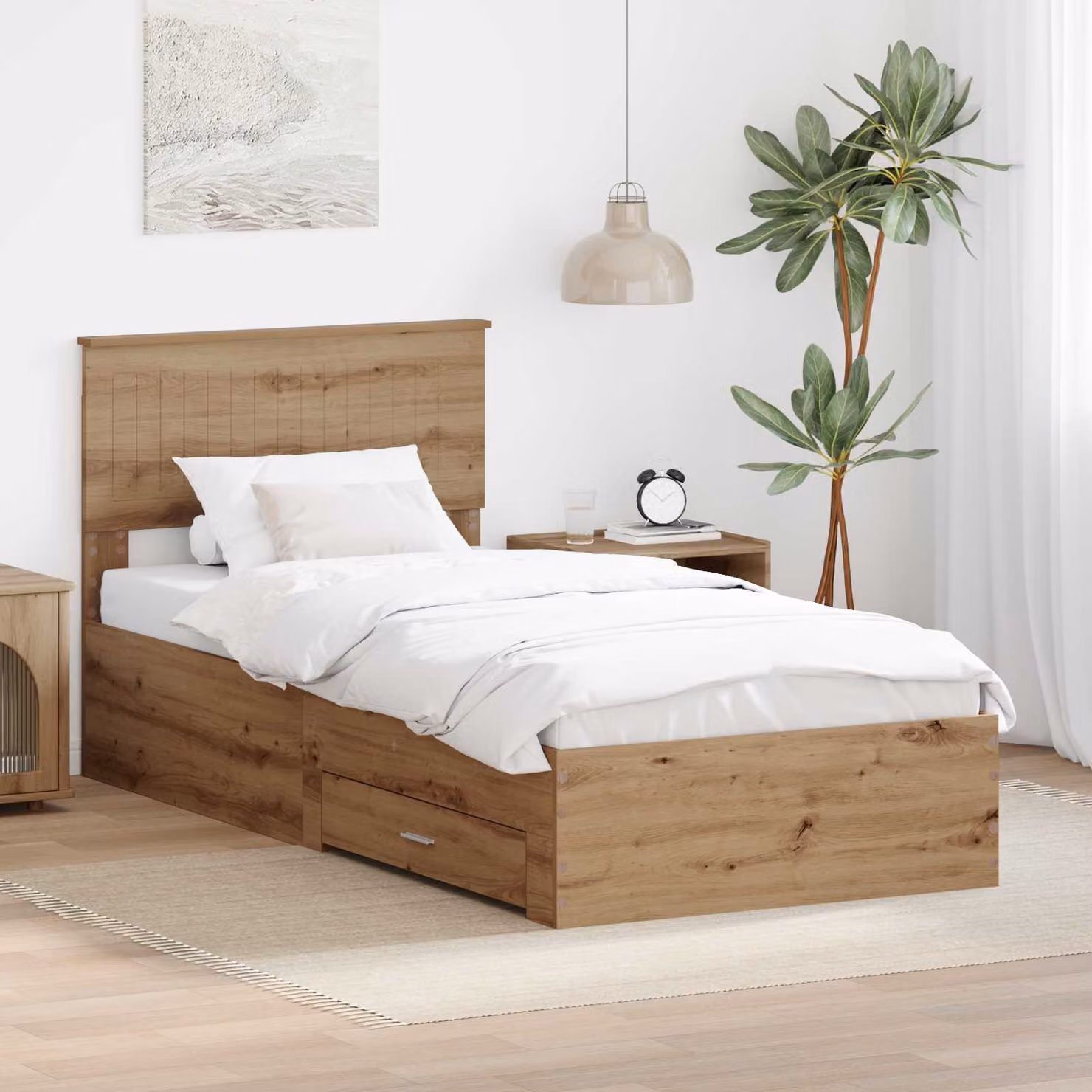 Struttura del letto con cassetto vidaXL in legno Rovere Artigianale, colore marrone, 90 x 190 cm