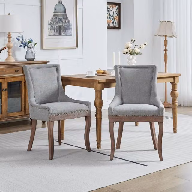 Sedie da Pranzo Imbottite in Tessuto con Gambe in Legno ¨C MINIMAL ¨C Set 2 Pezzi, Grigio