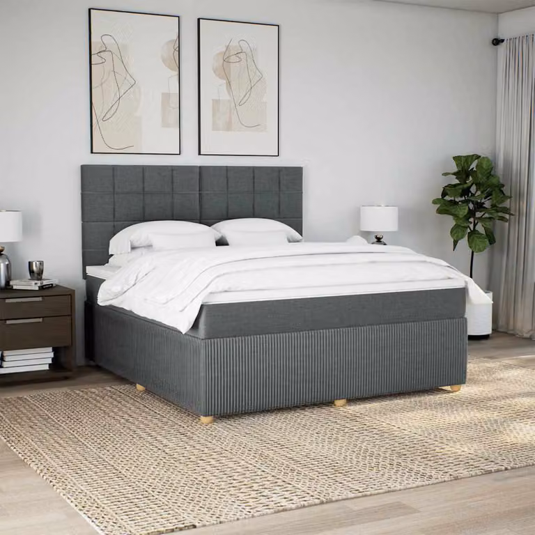 vidaXL Letto Ibrido con Materasso e Giroletto a Molle in Tessuto Grigio e Bianco L/P/H: 180 x 200 cm