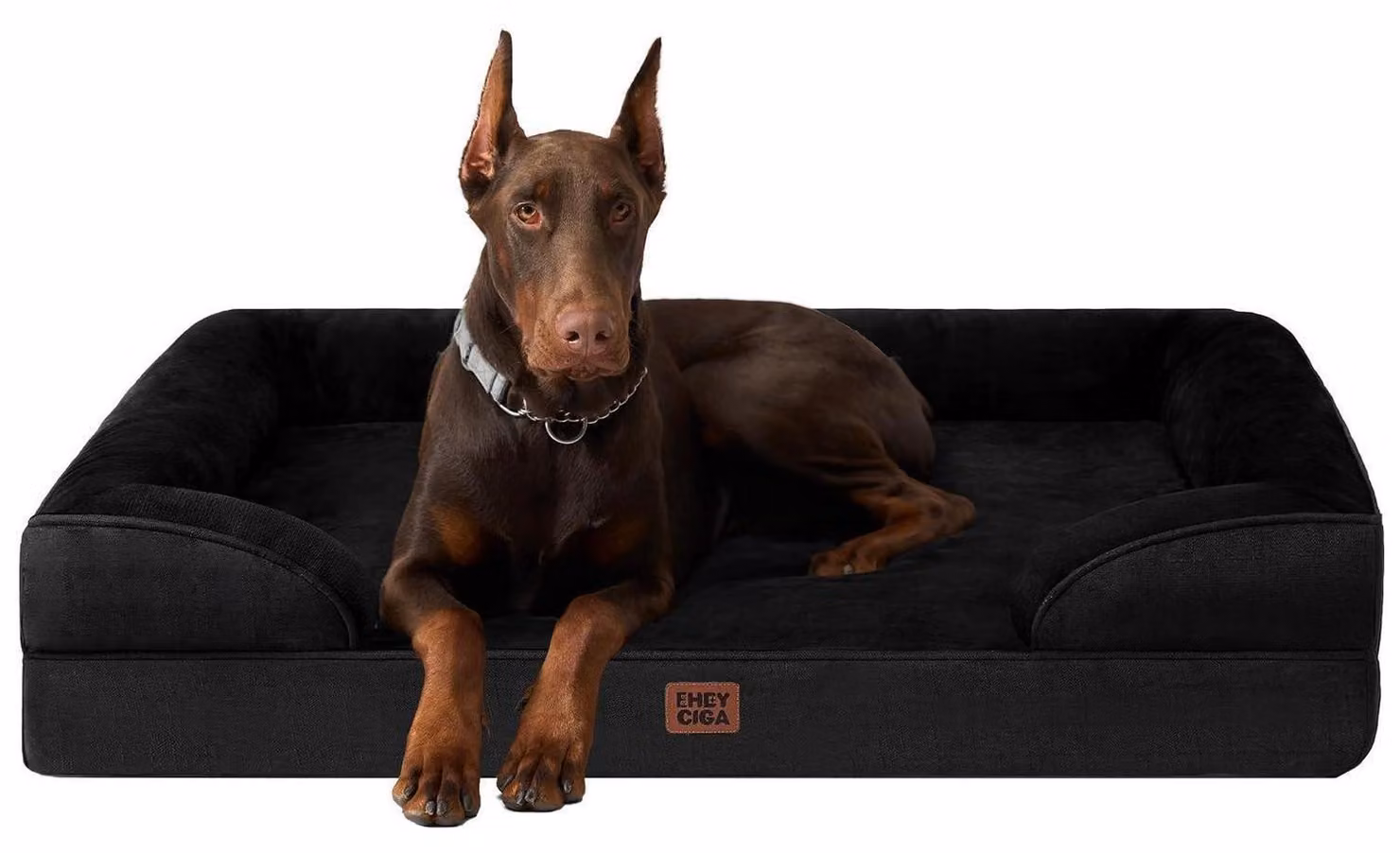 Cuccia ortopedica per cani di grandi dimensioni, 122x89 cm, colore nero, con supporti per il collo