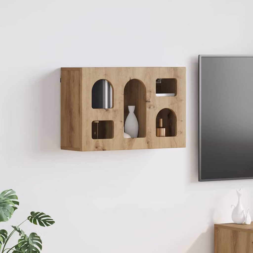 Armadio pensile da parete vidaXL ELST moderno in legno marrone con ante in vetro e ripiani interni L/P/H: 60 x 20 x 40 cm