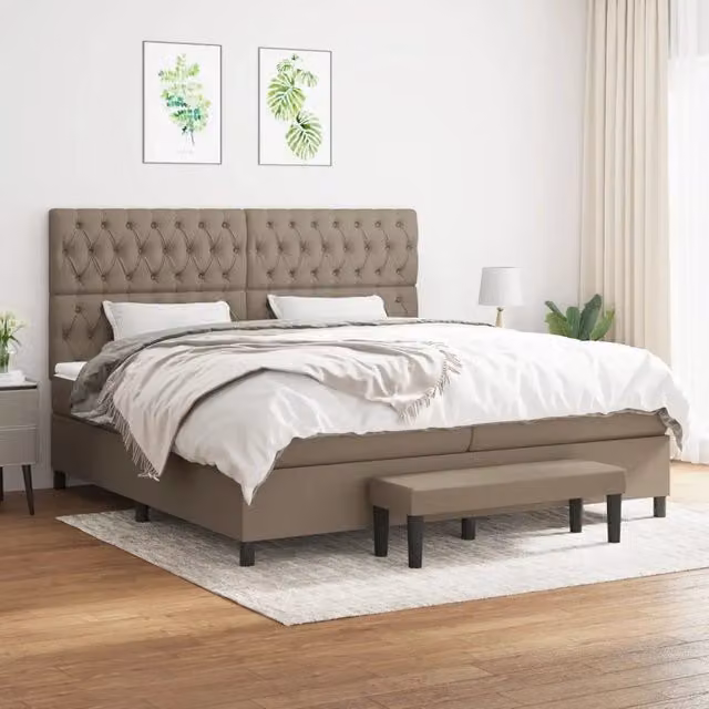Letto Ibrido con Giroletto a Molle e Materasso vidaXL in Tessuto Beige e Bianco L/P/H: 200 x 200 x 25 cm – 1