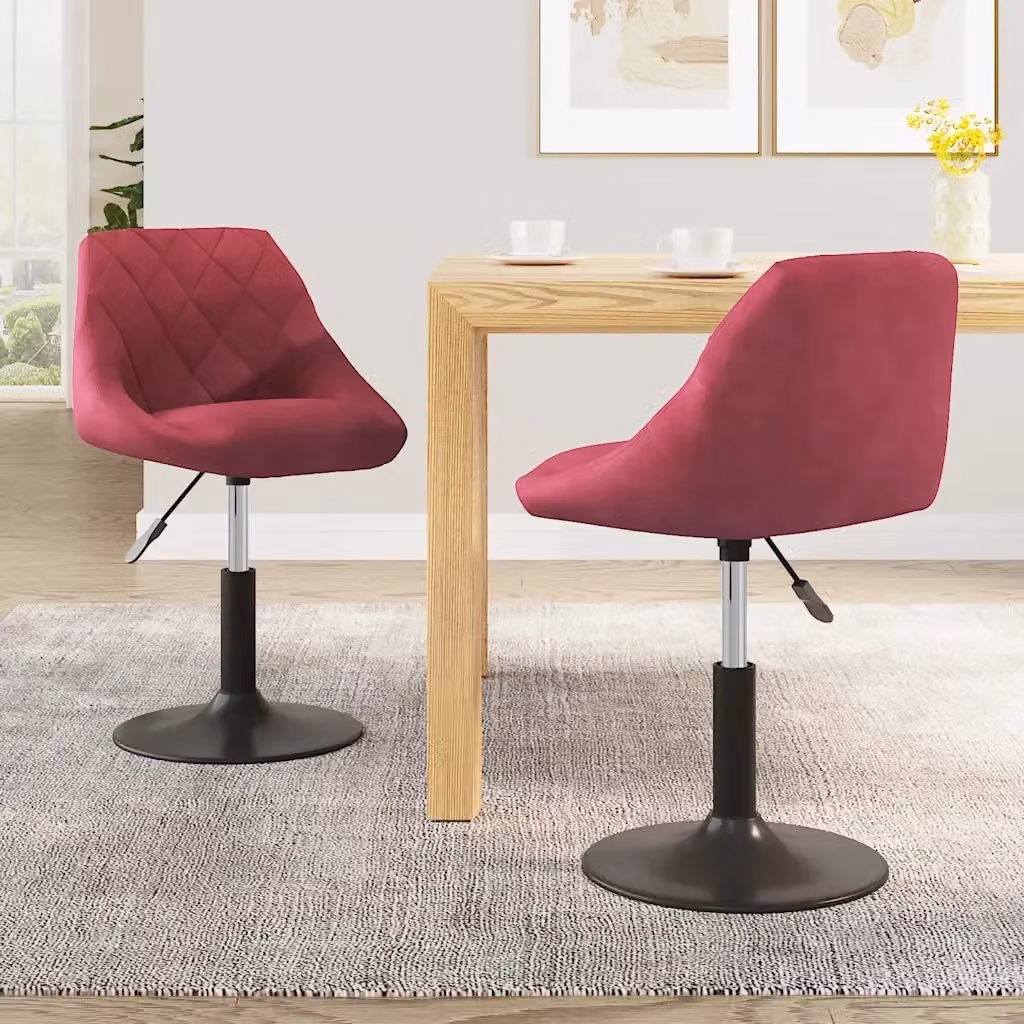 Set di 2 sedie da pranzo girevoli a 360 gradi in velluto rosso per cucina e sala da pranzo – 2