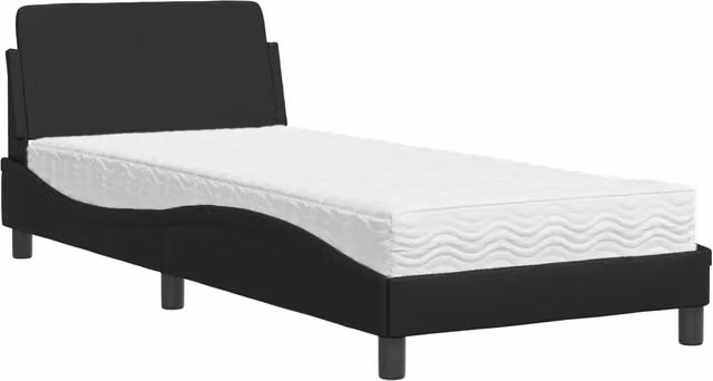 Letto singolo moderno con materasso Dover nero in similpelle e struttura imbottita L/P/H: 80 x 200 cm – 1