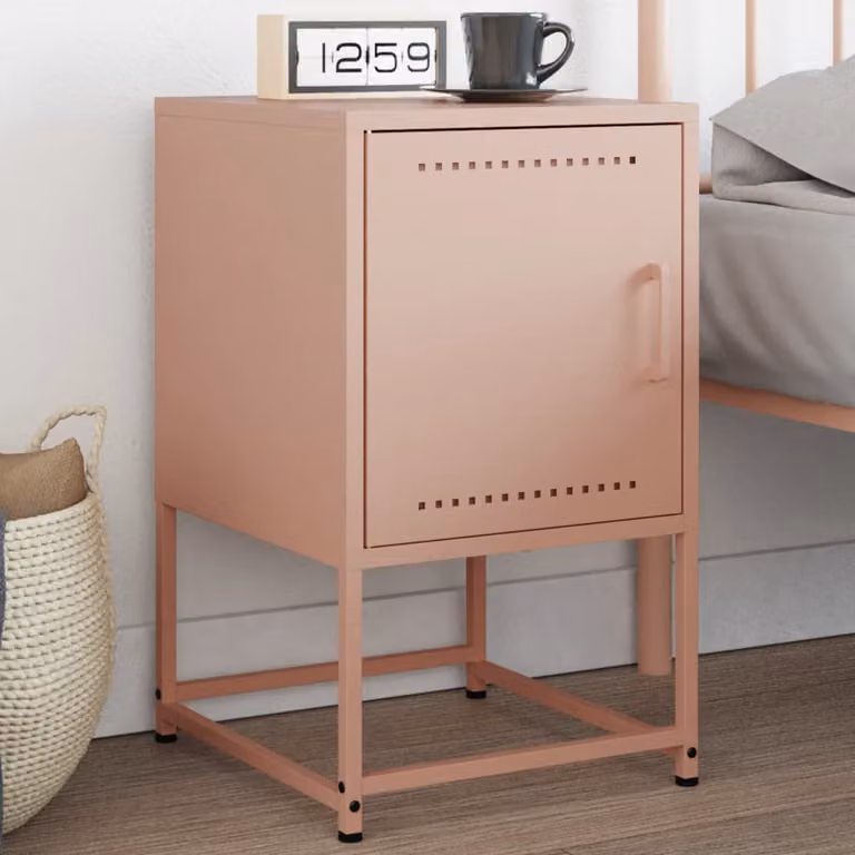Comodino vidaXL in metallo rosa con finitura opaca, stile industriale, L 36 cm x P 39 cm x H 60,5 cm