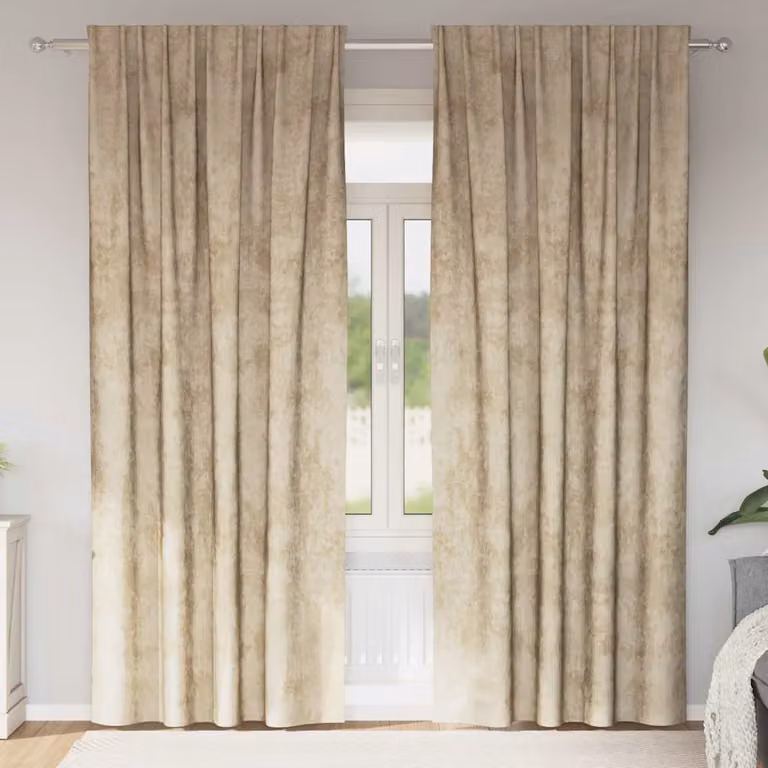Set di 2 tende blackout in velluto vidaXL, colore beige, termoisolanti, con occhielli, L: 140 cm x H: 225 cm