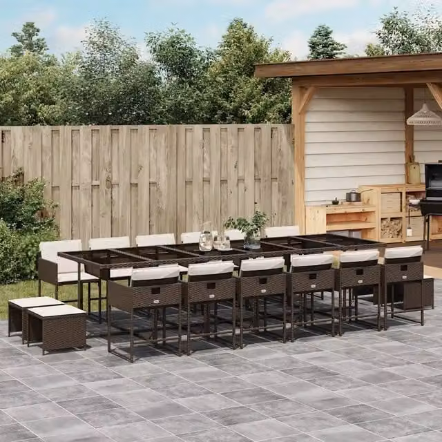 Set da Pranzo da Giardino 17 pz con Cuscini Marrone Polyrattan 3211365