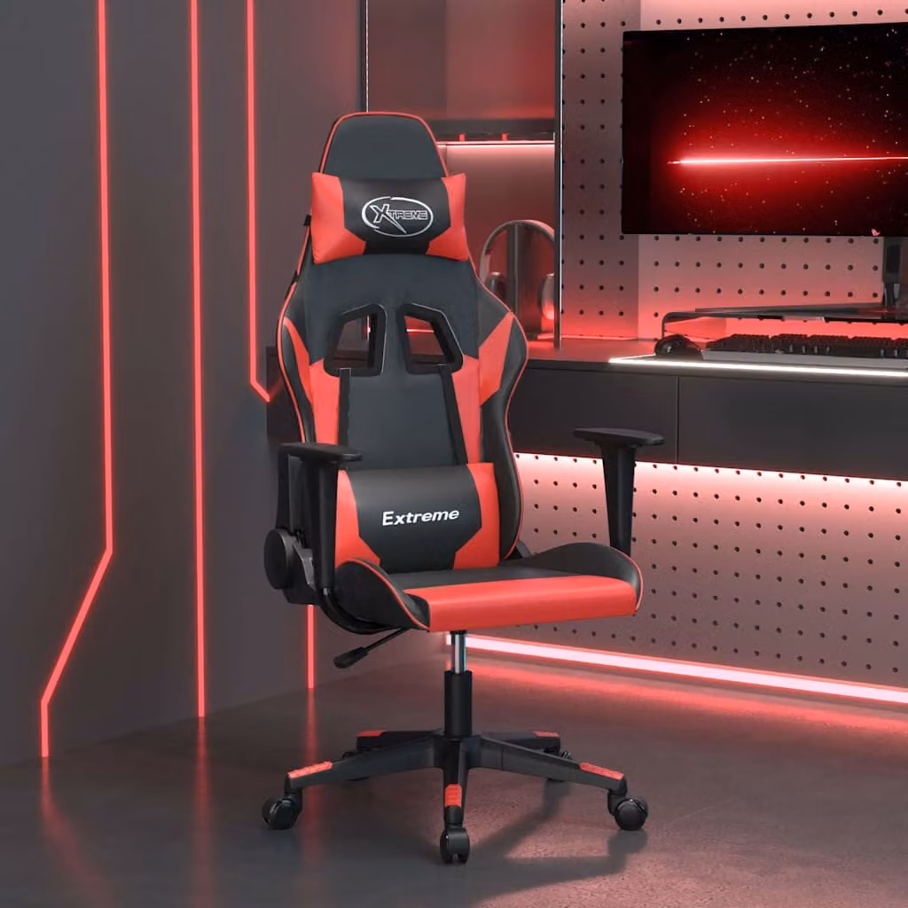 Sedia da Gaming vidaXL in Similpelle Rossa e Nera con Poggiatesta e Ruote