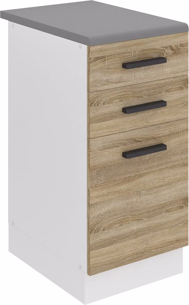 Base da cucina Belini, base da cucina larga 40 cm. Base da cucina SDSZ con piano di lavoro. Mobile da cucina con cassetti, rovere Sonoma