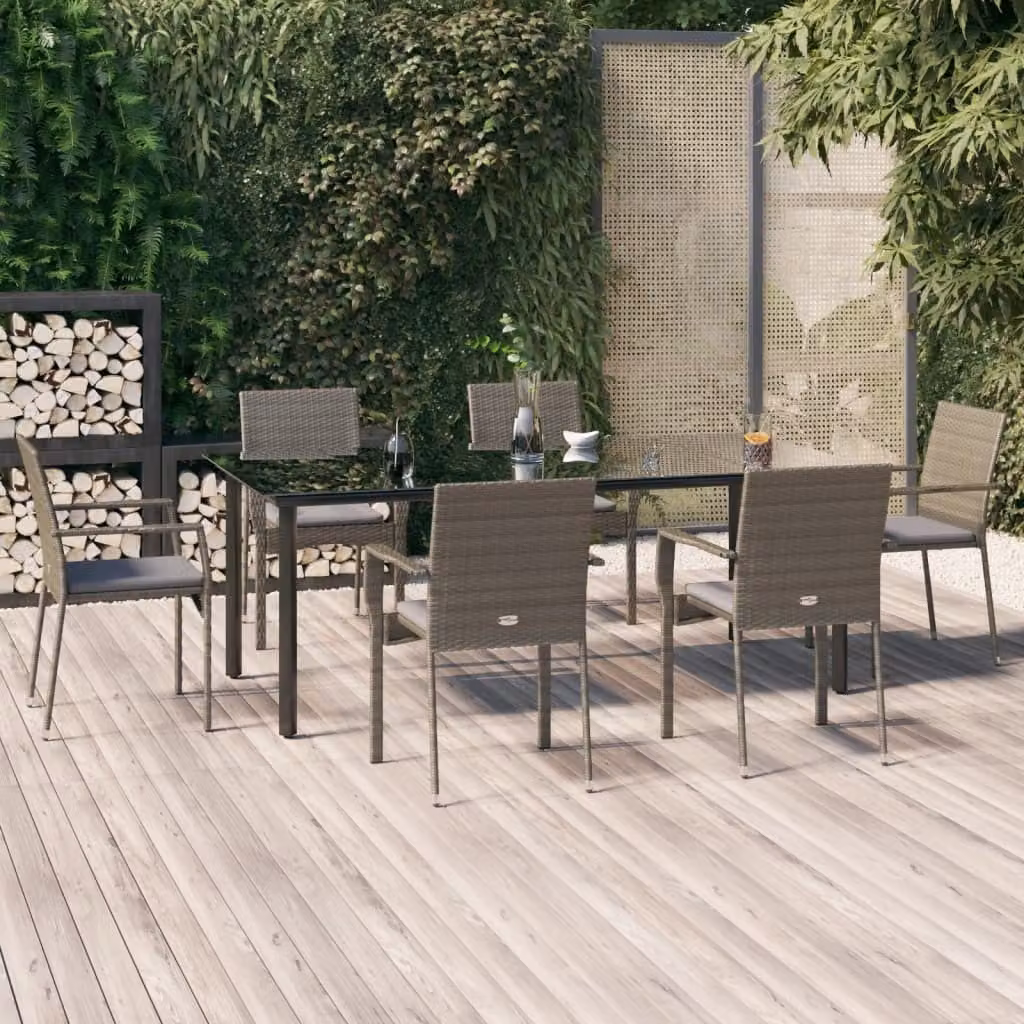Maison Exclusive - Set da pranzo da giardino 7 pezzi con cuscini in polyrattan nero e grigio