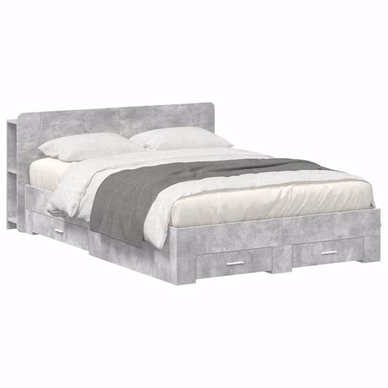 vidaXL Letto moderno con contenitore e cassetti in legno ingegnerizzato, Grigio, L 150 x P 200 cm