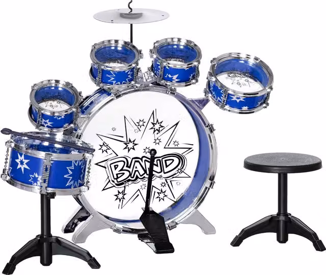 Set Batteria per Bambini AIYAPLAY con Grancassa, Pedale, Tamburi, Piatto e Sgabello, Blu – 1