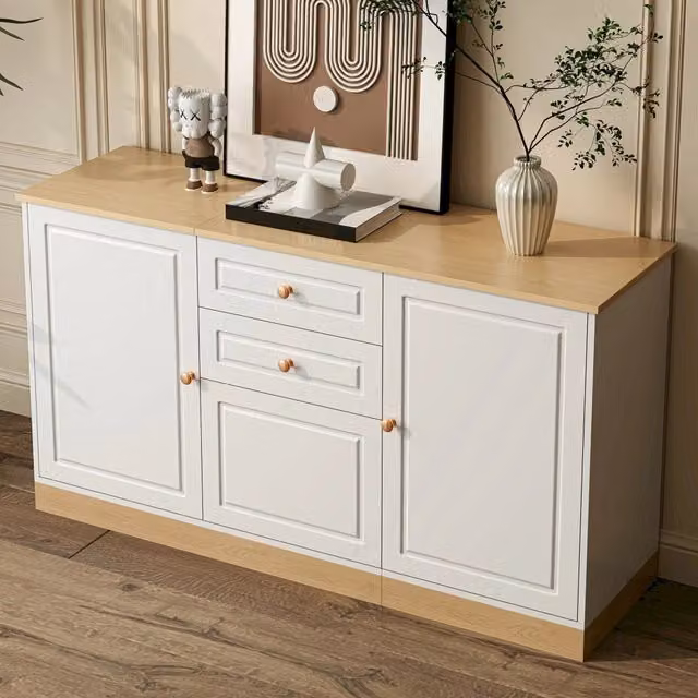 Sideboard con 3 ante e doppi cassetti, mobile contenitore multifunzione per soggiorno e sala da pranzo