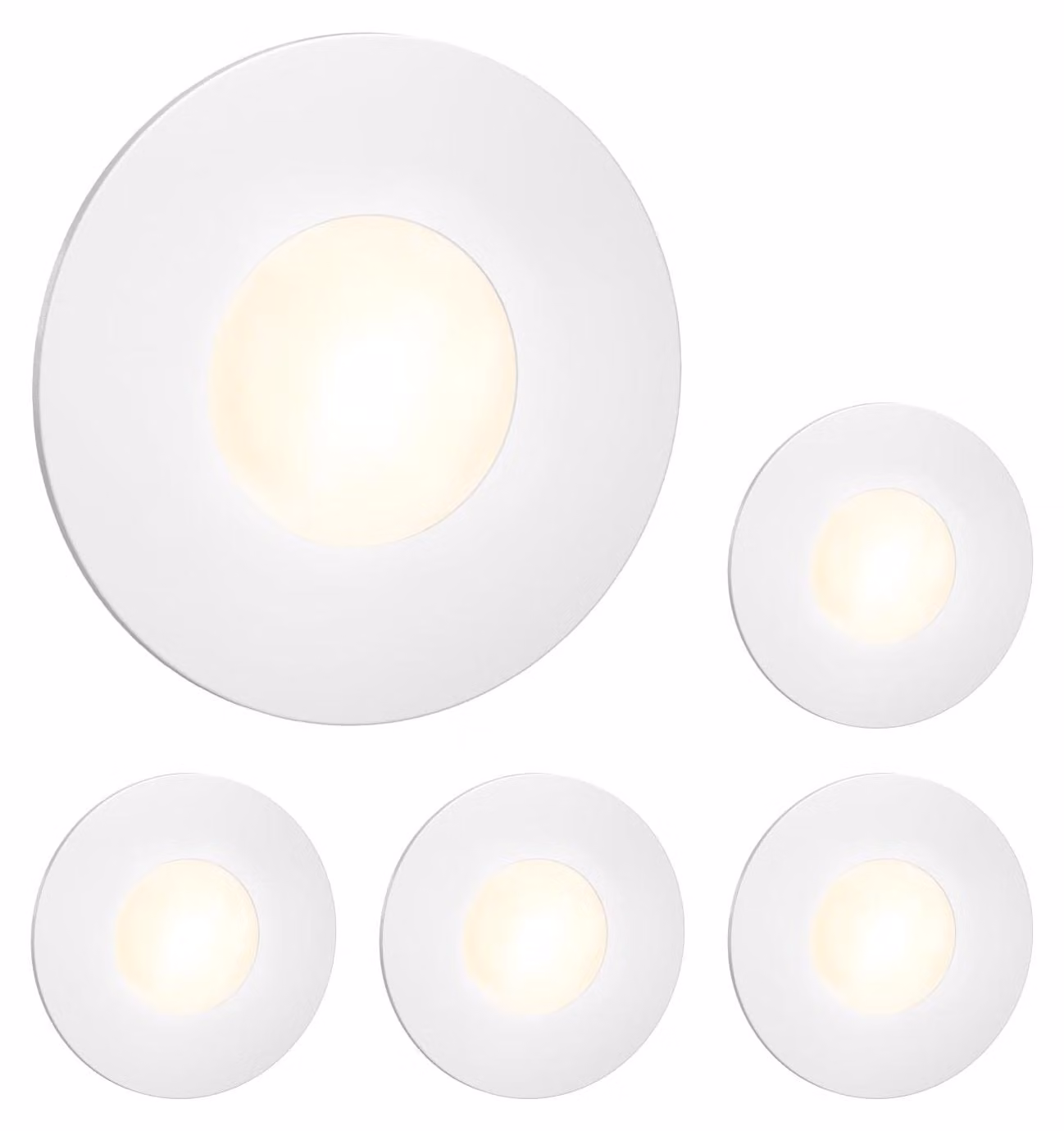 Set di 5 luci a LED per scale, forma circolare, diametro 85 mm, luce bianco caldo, grado di protezione IP65
