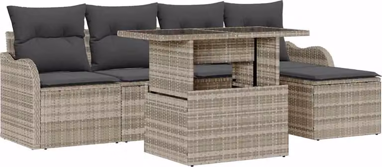 Set da esterno con cuscino 6 pcs Grigio chiaro Poly Rattan