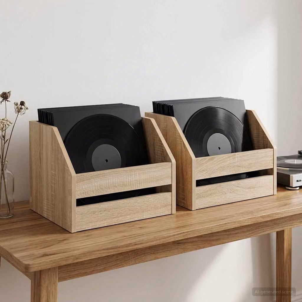 Set di 2 scatole per album in vinile vidaXL colore Rovere Sonoma, L: 38 cm, P: 30 cm, H: 29 cm