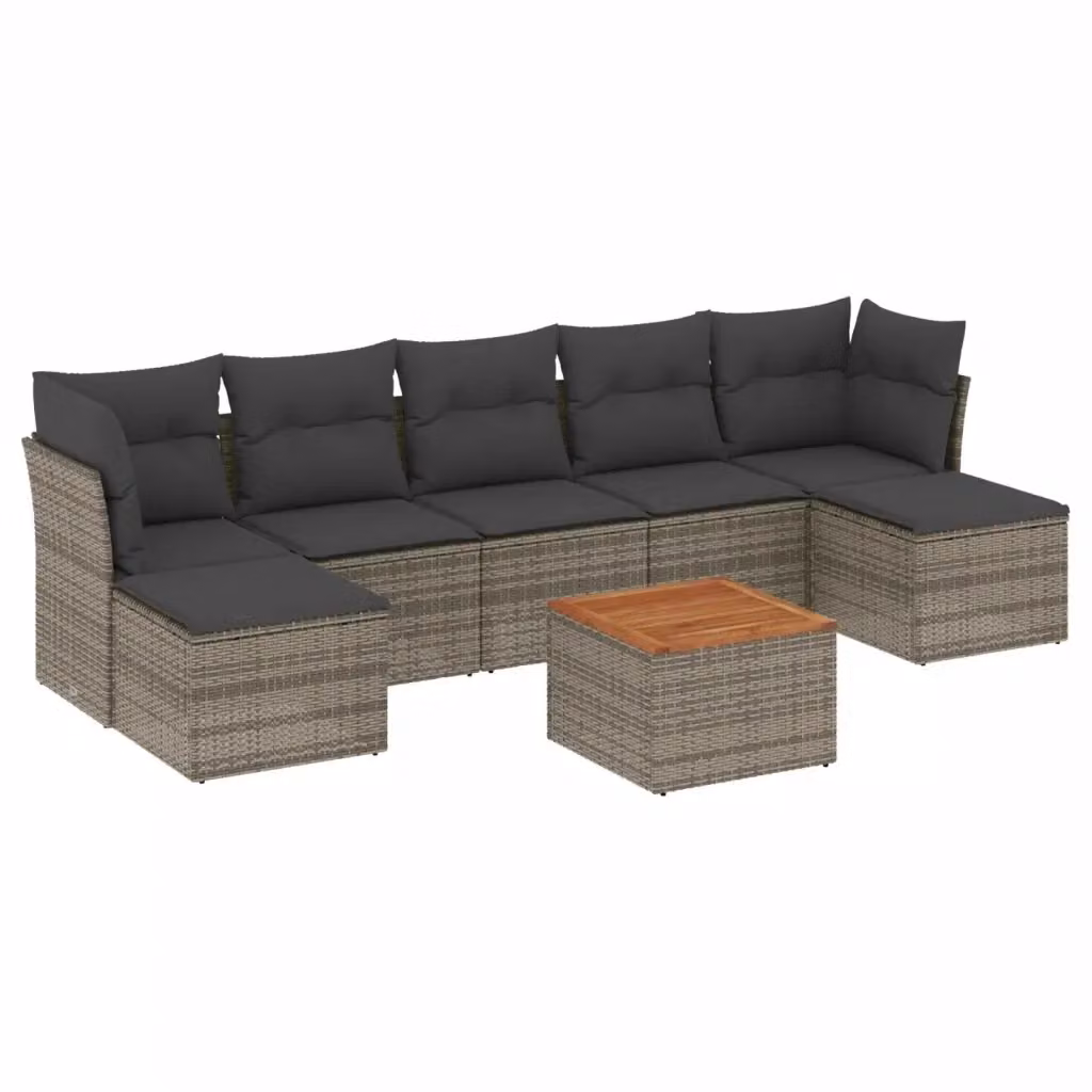 vidaXL Set Divano da Giardino a L 8 pz in Polyrattan Grigio con Cuscini e Tavolino – 2