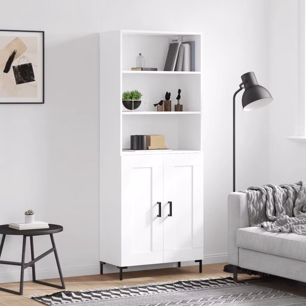 vidaXL Credenza Moderna Bianca con Ante a Battente e Ripiani Interni L: 69,5 cm, P: 34 cm, H: 180 cm