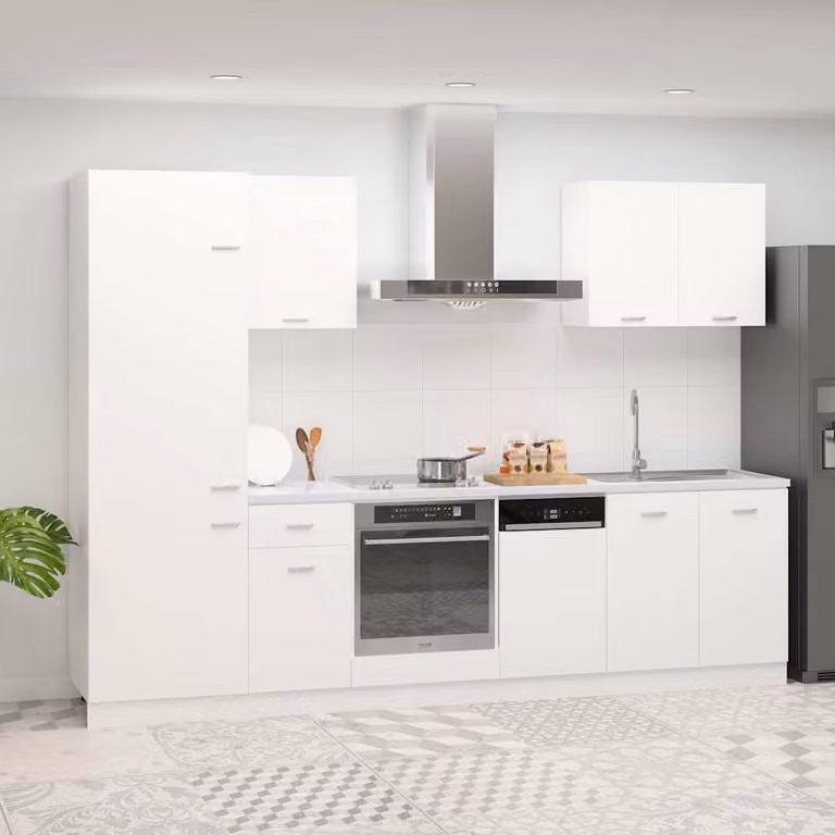 Set di armadi da cucina moderni vidaXL Lyon composto da 7 pezzi in bianco opaco con ante a battente e ripiani interni