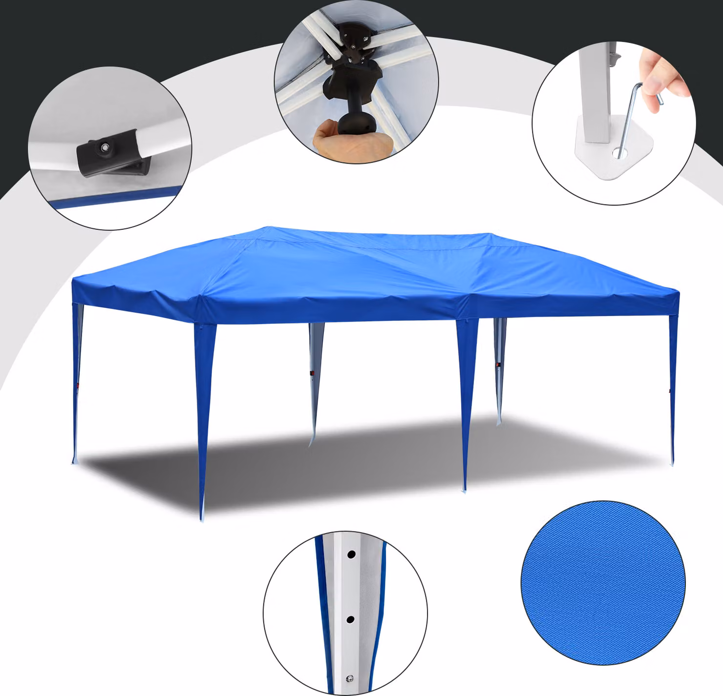 Jayseuw gazebo pieghevole 3x6m blu tenda per feste protezione UV regolabile in altezza con borsa di trasporto, per campeggio giardino all'aperto senza pareti laterali
