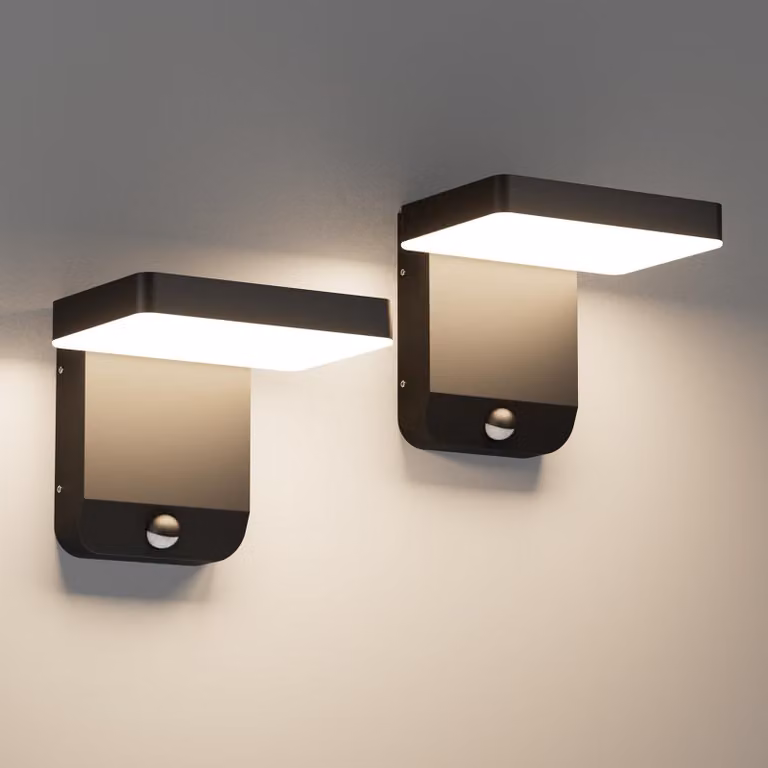Confezione da 2 lampade da parete a LED per esterni, con sensore, 4000K, grado di protezione IP65, colore nero