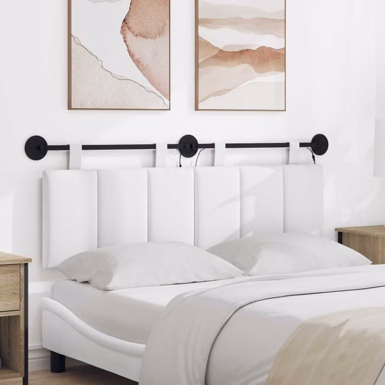 Testiera per letto sospesa vidaXL in tessuto bianco con luce LED integrata e design moderno