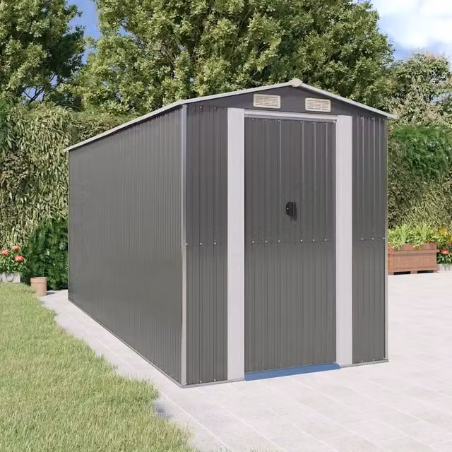 Capanno da Giardino Videx in Acciaio Zincato Grigio con Tetto a Capanna e Porte Scorrevoli L/P/H: 440 x 192 x 223 cm – 1