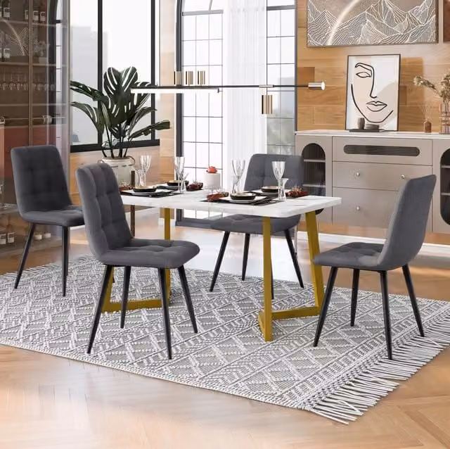 Set tavolo da pranzo 117 cm con 4 sedie grigio scuro - finitura marmo